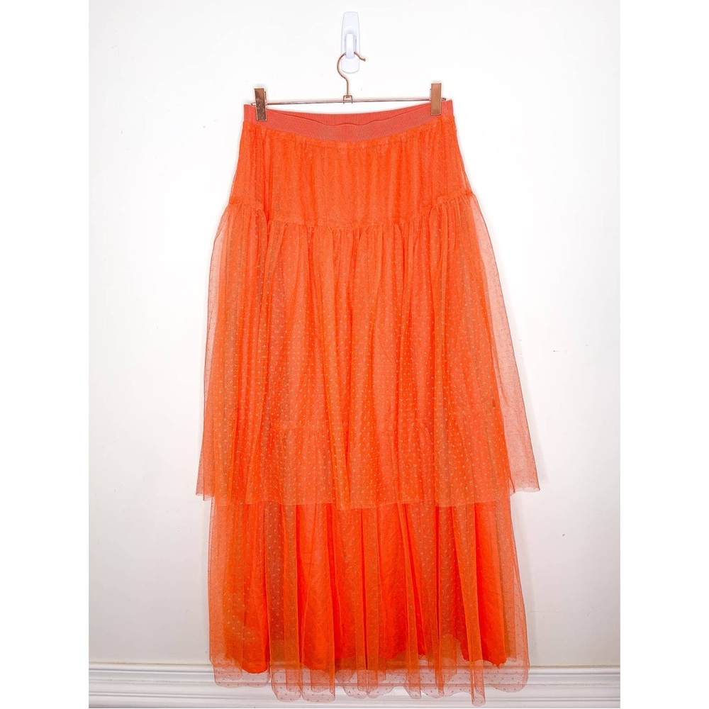 Anthropologie Orange Tiered Tulle Maxi Skirt - Women Size Small - Picture 3 of 3